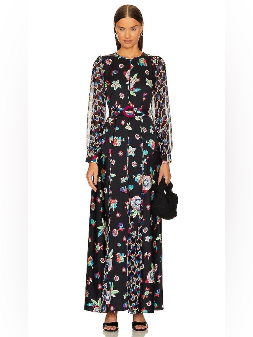 Diane Von Furstenberg Black Maxi Dress with Multicolor Floral Print like
New